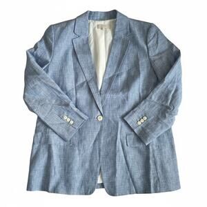 Loft Plus Linen Blend Blazer Jacket Women's Size 18 Blue Single Button Academia